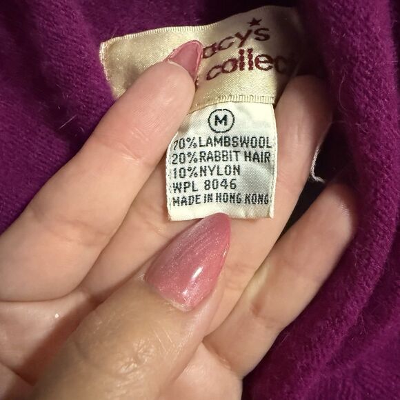 VTG Macy’s Young Collector Lamb Wool Rabbit Hair Sweater Purple Med Turtleneck - Picture 4 of 5